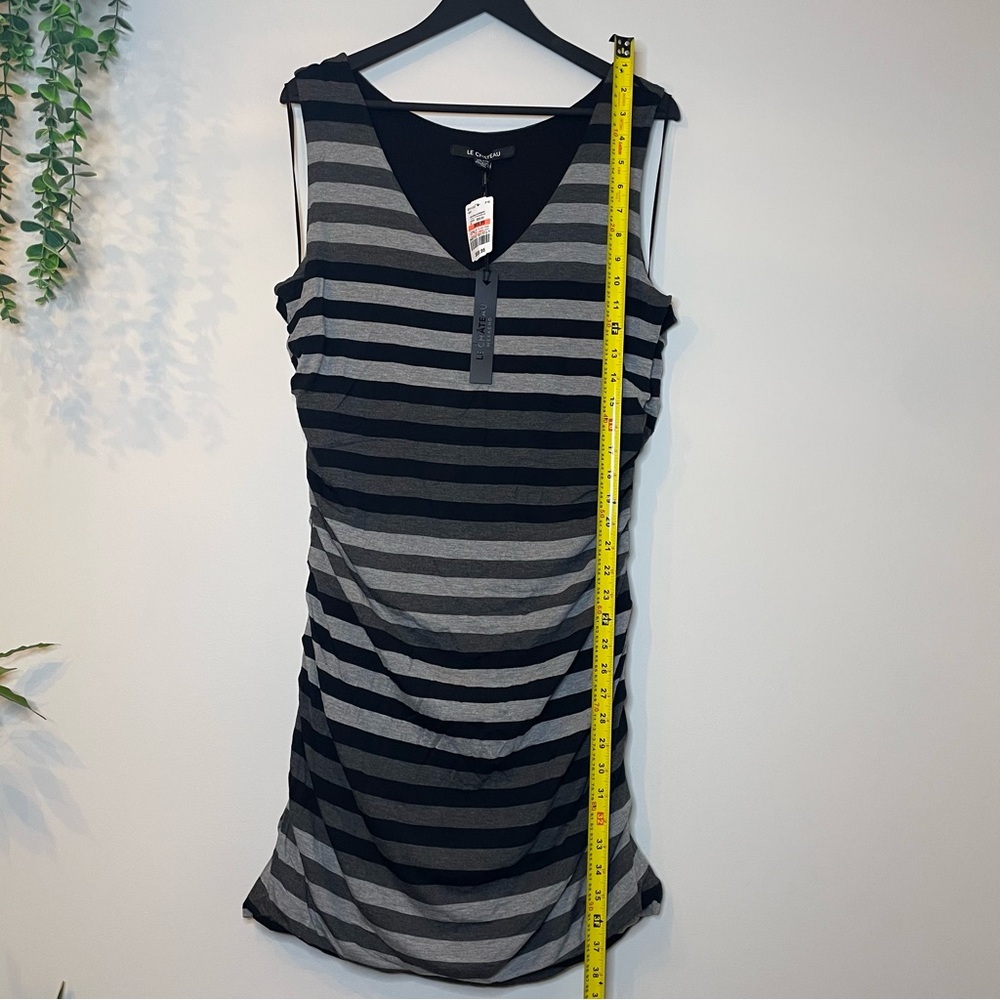 Le Chateau Striped Black and Gray Mini Dress - Picture 9 of 11